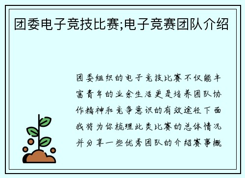 团委电子竞技比赛;电子竞赛团队介绍
